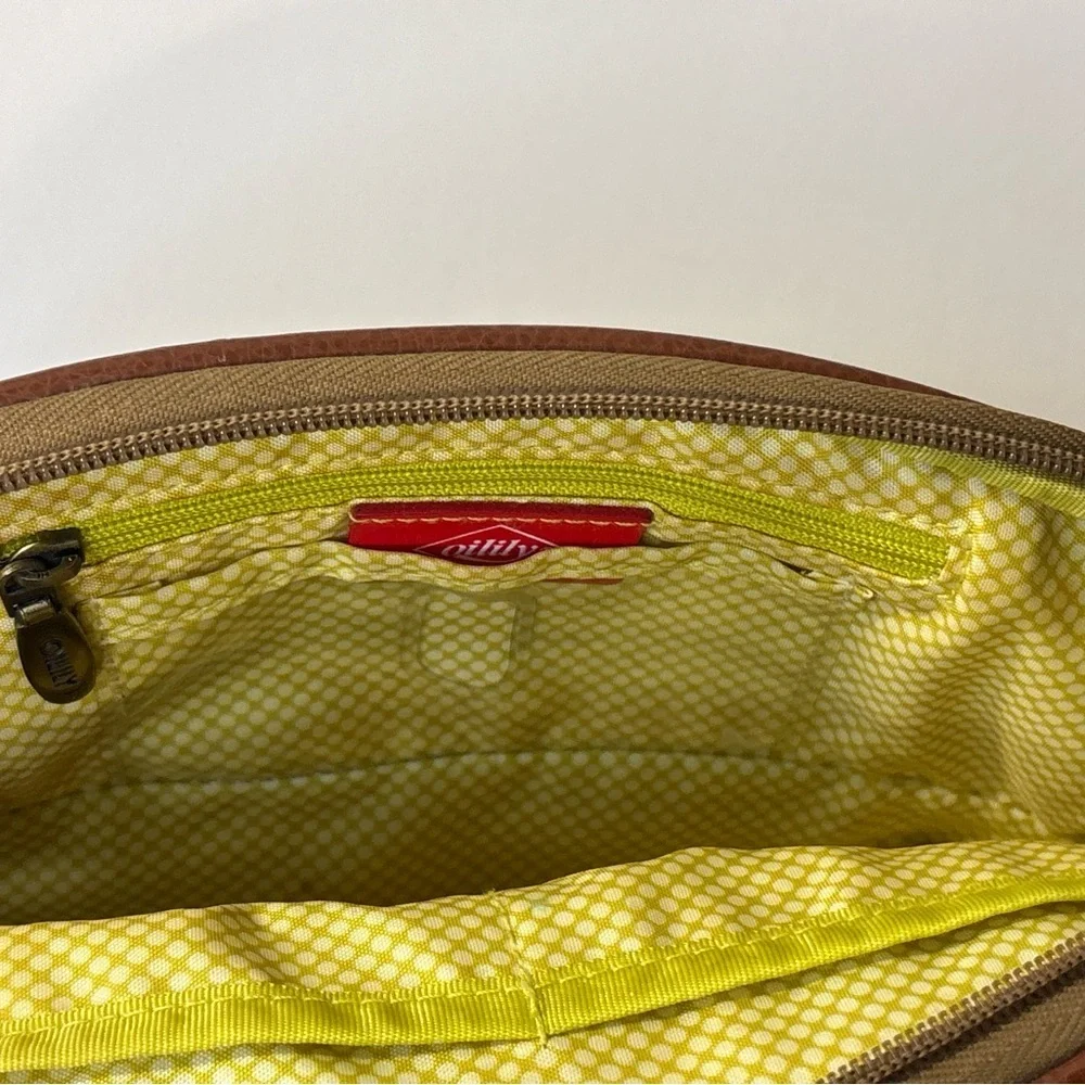 Oilily Brown Paisley Floral Cosmetic Bag Travel Makeup Pouch Zip Case